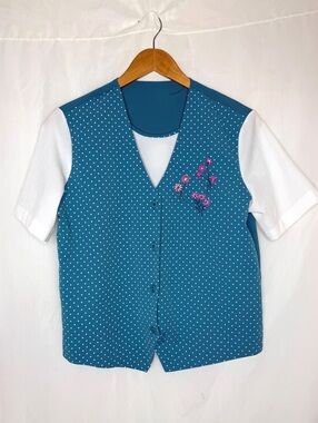90s Vintage Nikki 100% Cotton Layered Vest Blouse Small